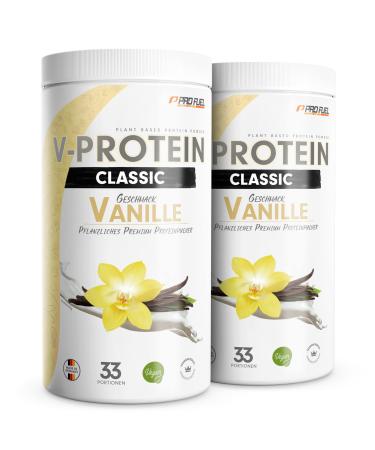 Vegan protein powder vanilla 2x1kg-V-protein-vegetable protein powder on peas protein base with 75% protein content-optimal protein value-vegan protein shake without soy & wheat vanilla (2-pack)