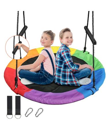 Treeswin Saucer Tree Swing 40 Inch, 700 lb Weight Capacity Outdoor Flying Swing with Tree Strap, 900D Oxford Fabric Waterproof Durable Steel Frame and Carabiner for Playground and Backyard (Rainbow)