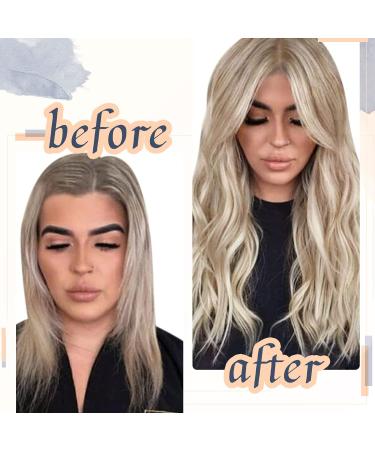 RUNATURE Ash Brown Highlight Platinum Blonde Tape in Hair Extensions - 14 Inch, 50g - Straight Human Hair Tape Extensions - Buy Online on GoSupps.com