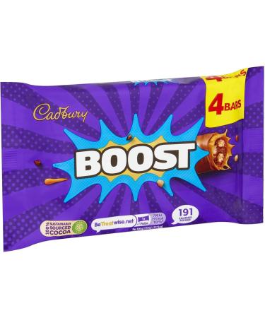 Cadbury Cadbury Boost Original Pack of 4 chocolate bars filled with biscuits and cocoa with chewy caramel and Cadbury milk chocolate 37g - Buy Online on GoSupps.com
