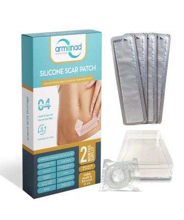 Armanad Silicone Strips for Scar Healing Silicone Scar Sheets Stripes for Surgery Burn Keloid C-Section Tummy Tuck Scars Removal - 4 Pack 5.9 x 1.2