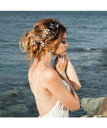 Luckious 2 Pieces Bridal Hair Vine Crystal Wedding Headpieces Bridal Crystal Pearl Headpieces Crystal Hair Bands Wedding Rhinestone Hair Vine Wedding Hair Accessories(50 Cm Silver) - Buy Online on GoSupps.com