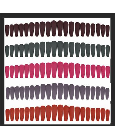 GANMFOYC 100 pieces matte long fake nails full cover coffin fake nails artificial nail tips ladies nail art DIY art set (10 colors) (color)
