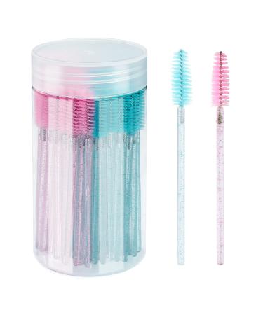 100PCS Crystal Mascara Wands Disposable Eyelash Eyebrow Spoolie Brush for Makeup Eyelash Extensions(Blue)