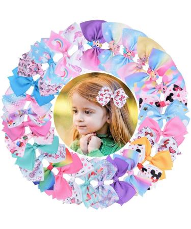 30 Pcs 5 Hair Bows Grosgrain Ribbon Hair Bow Alligator Clips Unicorn Hair Bows Hair Accessories for Girls 5 Inch (Pack of 30) B