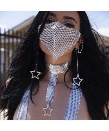 Yovic Sparkly Crystal Bling Rhinestone Mesh Face Mask - Silver | Women's Sexy Nightclub Mouth Cover - Buy Online on GoSupps.com