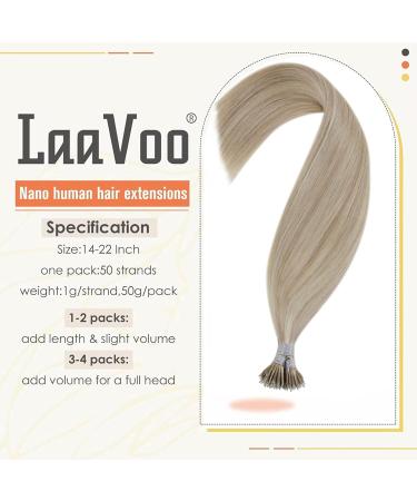 LAAVOO Remy Nano Ring Hair Extensions - 50cm Cold Fusion Ash Blonde #P18/613 50 Strands 1g/S Real Human Hair - Shop Now! - Buy Online on GoSupps.com