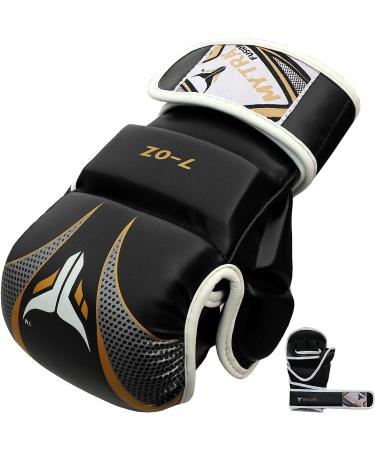 Mytra Fusion MMA Gloves | Open Palm Adjustable Wrist Support | Ideal for Grappling Cage Fighting & Combat Sports | S/M Black/Gold - Buy Online on GoSupps.com