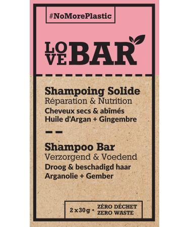 Love Bar - Solid Shampoo Repair & Nourishment with Argan & Ginger - Dry and Damaged Hair (2 x 30gr)