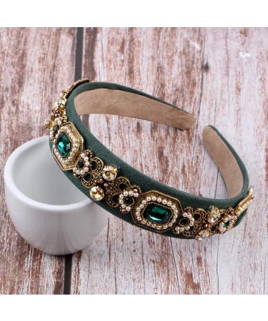 Vintage Crystal Headband with Simulated Pearl Beads - Rhinestone Flower Leaf Charm Hair Jewelry in Green - Buy Online on GoSupps.com
