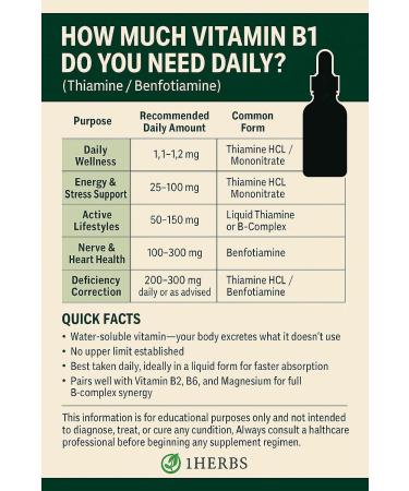 1Herbs Liquid Vitamin B1 Thiamine HCl 100mg High-Potency Thiamine Drops for Energy Nerve & Brain Support Alcohol-Free Fast-Absorbing Non-GMO Made in USA - Buy Online on GoSupps.com