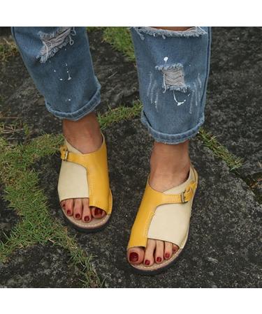 Comfortable Women's Orthopedic Sandals - Open Toe Color Block Fashion Slides with Metal Buckle for Bunion Relief - Ideal for Beach & Travel - Size 9 Yellow - Buy Online on GoSupps.com