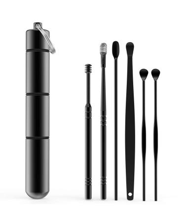 6 Piece Ear Wax Removal  Earwax Removal Kit  Portable Soothing and Anti-Itch Earwax Cleaner Tool  Multiple Detachable Ear Picking Box  Safe and Healthy  Practical Cleaning Tool for Family (Black)