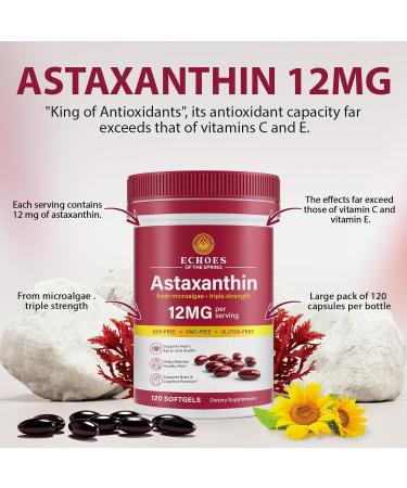 Echoes of the spring Astaxanthin 12mg 4 Month Supply Natural Astaxanthin Antioxidant Supplements from Fresh Microalgae Triple Strength Supports Eye Immune Joint Skin Health 120 Softgels - Buy Online on GoSupps.com