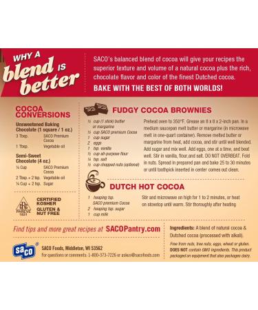 SACO Pantry Premium Cocoa Blend 10oz (Pack of 2) - Natural & Dutched, Certified Kosher, Gluten-Free & Nut-Free - Buy Online on GoSupps.com