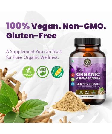 Veda Roots Ashwagandha KSM 66 Pure Organic Root Powder Extract Ayurvedic Supplement - Focus Mood Support Increase Energy Strength 600mg of Natural KSM66 for Superior Absorption - 60 Capsules - Buy Online on GoSupps.com