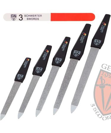 3 Swords Germany - Sapphire Metal Nail File Set (5 pcs.) + 3-Way Nail Buffer - Made in Germany - Buy Online on GoSupps.com