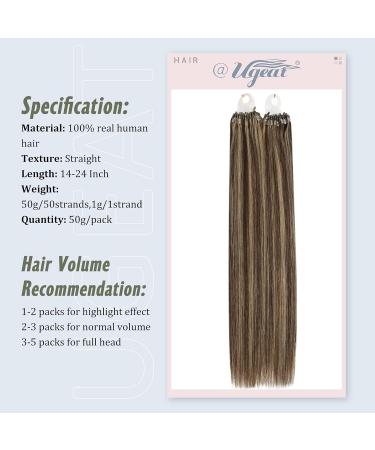 UGEAT Microring Extensions - Real Hair Dark Brown & Caramel Blonde Highlights 55 cm 50g 50 Pieces #4/27 - Premium Quality Hair Extensions - Buy Online on GoSupps.com