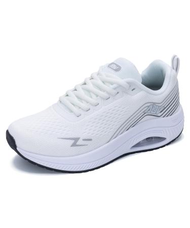 Womens Walking Shoes with Arch Support Plantar Fasciitis Sneakers Orthotic Fashion Tennis Shoes for Foot and Heel Pain Relief 7.5 Whitegrey