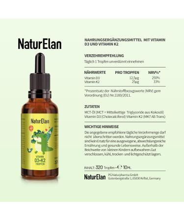 Vitamin D3 K2 Children's Drops - 500 IU Vitamin D & 25 g K2 320 Days Supply Vegetarian Additive-Free Made in Germany - Buy Online on GoSupps.com