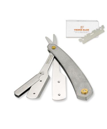 VIKINGS BLADE Single Edge Straight Razor + 50 Swedish Steel Blades. Classic Barber Shavette. Heavy Tactile Handle. Smooth Reusable Eco-Friendly (Model 1)