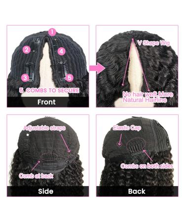 4GIRL4EVER Curly V-Part Human Hair Wig for Black Women - 14 Inch Upgrade Glueless U-Part Kinky Curly Wig 180% Density - Natural Black - Buy Online on GoSupps.com