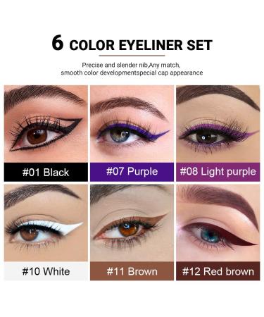 Evpct 6Pcs Liquid Wing Eyeliner Stamp Set - Waterproof Colored Eye Liners in Various Shapes - Nordic Purple, Black, Blue, Violet, White, Red, Brown - Buy Online on GoSupps.com