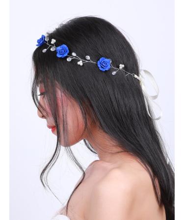 Missgrace Bridal Crystal Navy Blue Headband for Wedding - Flower Women Vintage Hair Vine - Buy Online on GoSupps.com