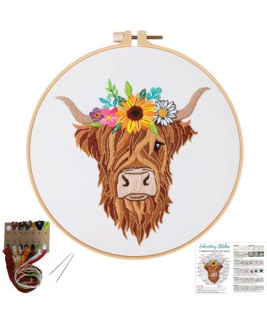 Louise Maelys Animal Embroidery Kits for Beginners with Highland Cow Pattern Adults Starter Cross Stitch Kit DIY Needlepoint Kits kit-11