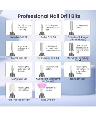 Professional Electric Nail File Set | Low Vibration 20000 RPM | Adjustable Speed | 11 Drill Bits | Manicure Pedicure Tool for Acrylic Nails | Grey - Buy Online on GoSupps.com