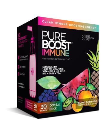Pureboost Immune Clean Energy Drink Mix: Immunity Supplement with Elderberry 1200 mg Vitamin C Vitamins A + D Zinc 28 Vitamins Minerals and Supernutrients (Combo 30 Count)
