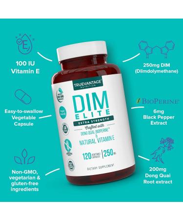 DIM Supplement 250mg - Diindolylmethane with Dong Quai Vitamin E & BioPerine | Hormonal Balance & Menopause Relief for Women & Men | Veggie Caps - Buy Online on GoSupps.com