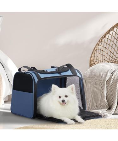 PetSfit TransportBox: Foldable Dog & Cat Carrying Bag - Portable Travel Bag with Shoulder Strap & Expandable Bed - L Size - Blue - Buy Online on GoSupps.com
