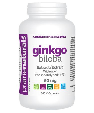 Prairie Naturals Ginkgo Biloba Extract 60mg with Phosphatidylserine VCaps - 360 Count 360 count (Pack of 1)