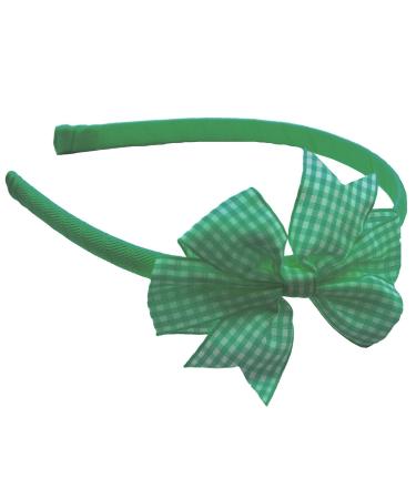 Hair Band Alice Head Band with Gingham Flat Bow School Uniform Accessories (Green & White)