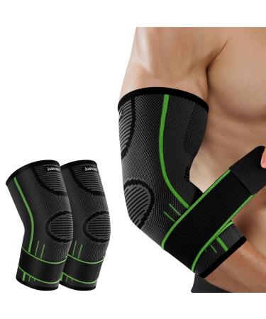 Elbow Brace for Tendonitis and Tennis Elbow(1 Pair)-Elbow Compression Sleeve Support for Men & Women Adjustable Strap for Weightlifting Workout Green Medium