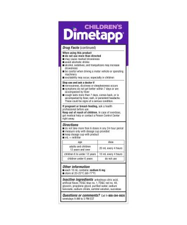 Dimetapp Children's Cold & Cough Medicine - Alcohol-Free Antihistamine & Cough Suppressant for Kids | Grape Flavor 8 Fl Oz - Buy Online on GoSupps.com