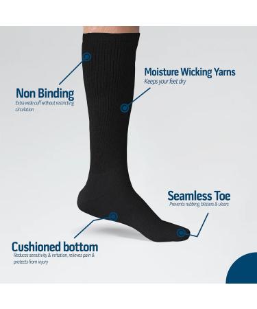 Buy 6 Pairs Diabetic Socks - Over The Calf Knee High Cotton Socks for Men (Size 10-13 & 13-16) - Comfortable & Durable Black - Buy Online on GoSupps.com