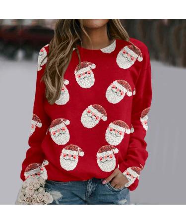 Women's Christmas Snowman & Penguin Print Sweatshirt - Red O-Neck Raglan Top - Buy Online on GoSupps.com