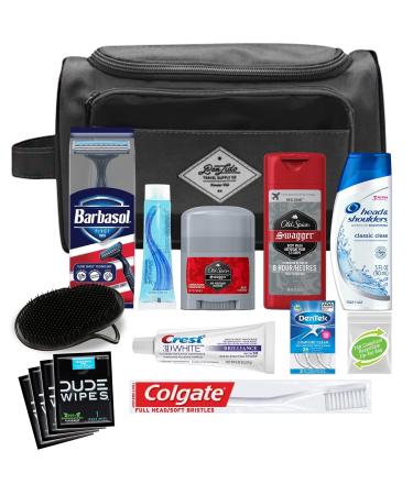 Convenience Kits International Men's Premium 15-Piece Kit wth Travel Size TSA Compliant Essentials, Featuring: Head & Shoulders Dandruff Shampoo Classic Clean and Palm Scalp Brush in Black Dopp Bag 15 Piece Set - Buy Online on GoSupps.com