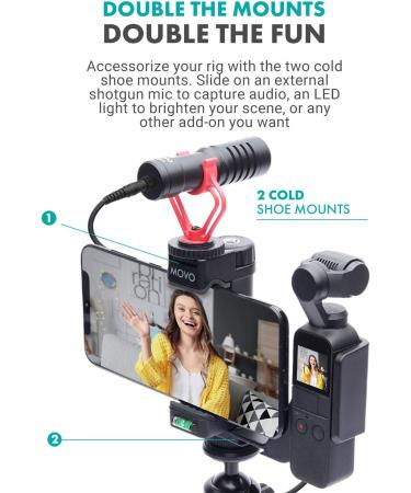 Movo OPR-50 Smartphone Video Rig for DJI OSMO Pocket 1 & 2 - Includes Smartphone Mount and 2X Shoe Mount - Phone Stabilizer for Video Recording with Microphone and Light support - Buy Online on GoSupps.com