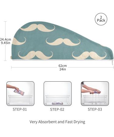Mustache Seamless Pattern Hair Towel 2 Pack | Super Absorbent Quick Dry Hair Turbans for Women & Girls - Buy Online on GoSupps.com