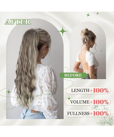 YEESHEDO Long Wavy Drawstring Ponytail Extension 26 Ash Blonde with Platinum Highlights - Buy Online on GoSupps.com