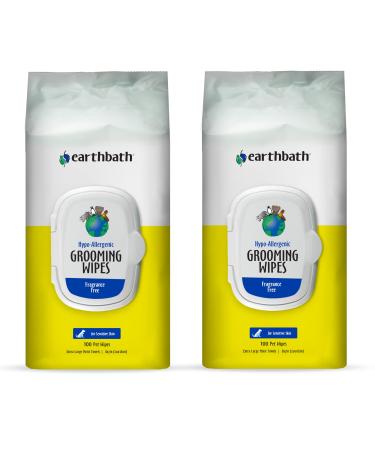 earthbath Hypo-Allergenic Grooming Wipes - Fragrance Free Aloe Vera, Vitamin E, Gentle on Sensitive Skin, Good for Dogs & Cats - Handily Clean Your Pets' Dirty Paws & Undercoat - 100 Count, Pack of 2