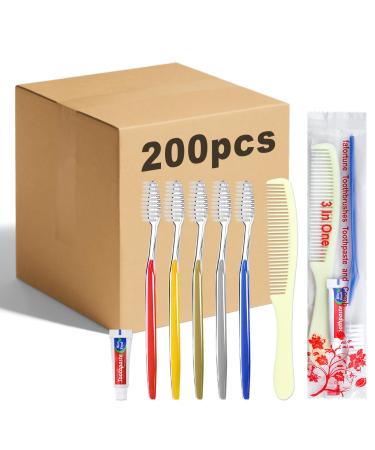 Disposable Toothbrushes with Toothpaste and Comb for Homeless Individually Wrapped-Suitable for Hotel Air Bnb Shelter/Homeless/Nursing Home/Charity (200)