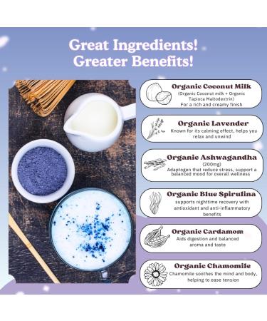Pestle & Pods Lavender Nights Superfood Latte Blend - Organic Lavender Ashwagandha Blue Spirulina & Chamomile - No Added Sugar | Unsweetened | Vegan | Caffeine-Free - 70g | 25 Servings | Relaxation Calm and Sleep Support - Buy Online on GoSupps.com