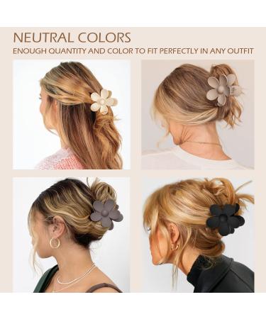 12 Pack Large Hair Claw Clips - Strong Hold Rectangle Flower Claw Clips for Women - Matte Finish Banana Clips - 3 Styles, Neutral Colors (Black, Coffee, Khaki, Beige) - Buy Online on GoSupps.com