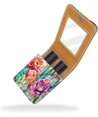 Travel Lipstick Organizer Case | Portable Makeup Bag with Mirror | Watercolor Cactus Blossom - Shop Now - Buy Online on GoSupps.com