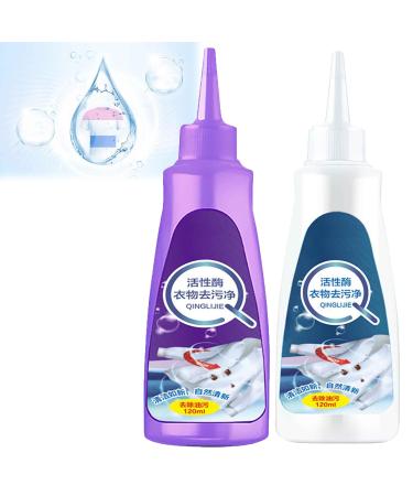 2PCS Active Enzyme Laundry Stain Remover Active Enzyme Clothing Stain Remover Garment Stubborn Stain Cleaner Oil Remover Active Enzyme Laundry Detergent Stain Remover for Clothes (Purple+White)
