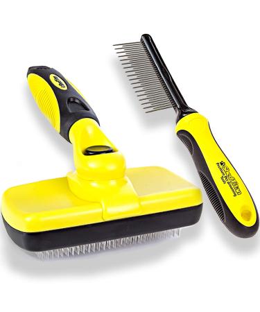 ShedTitan Self Cleaning Slicker Brush & Dematting Pet Comb Value Kit - Easy, Ideal Slicker Brush for Dogs, Goldendoodles, Poodles, Cats - Detangler Comb Removes Mats from Matted Hair, Fur for Dog, Cat